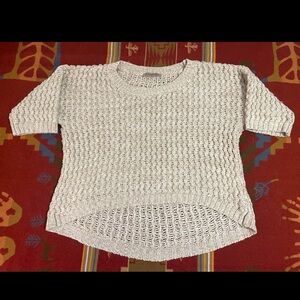 Nine West Vintage America Women L Open Knit Short Sleeve Sweater High Low Tan